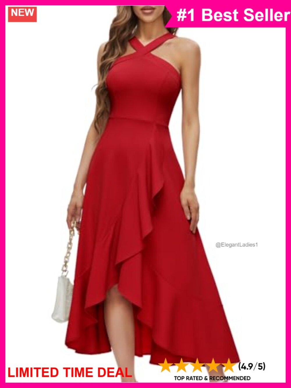 Halter Cocktail Maxi Dress Ruffled Hi-Lo Formal Wedding Guest Prom